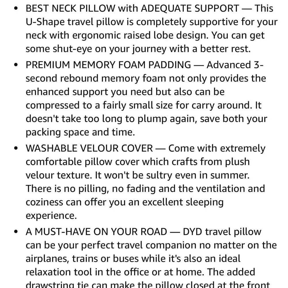 DYD travel pillow with travel bags , sleeping mask , ear plugs